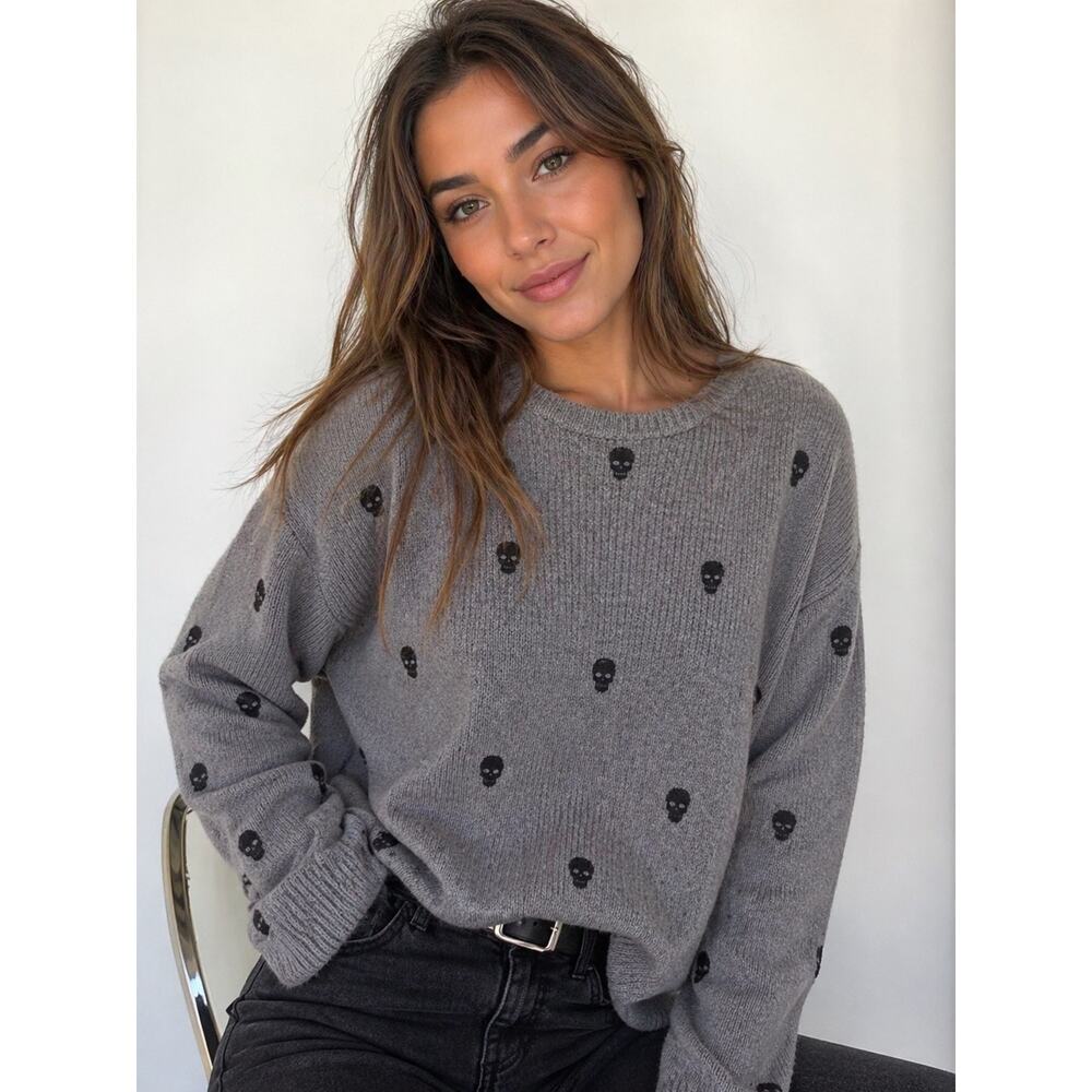 Wooden Ships Skull Sweater Mohair Wool Gray Pullover Knit Comfy Small Medium